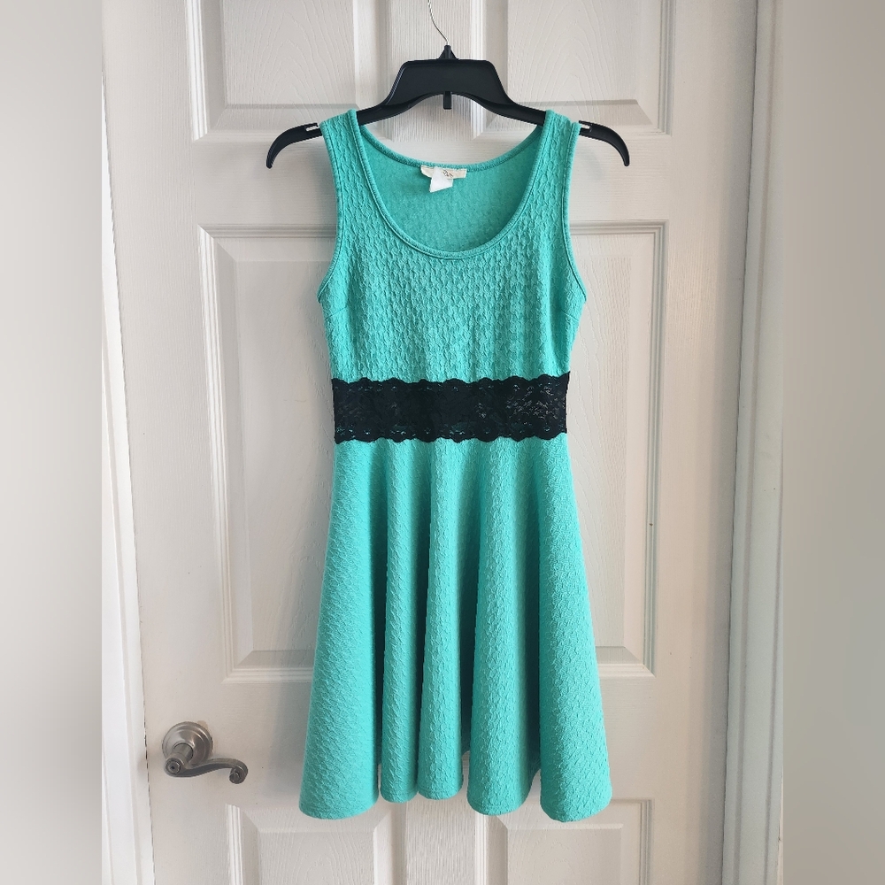 Green Mini Fit and Flare Dress with Scoop Neck